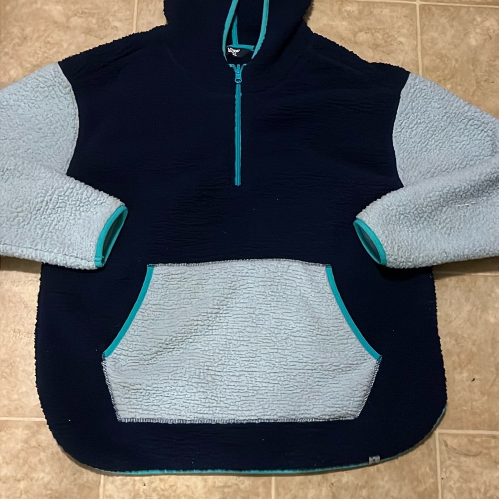 Lands End 1/4 zip Hooded Sherpa fleece color block pullover